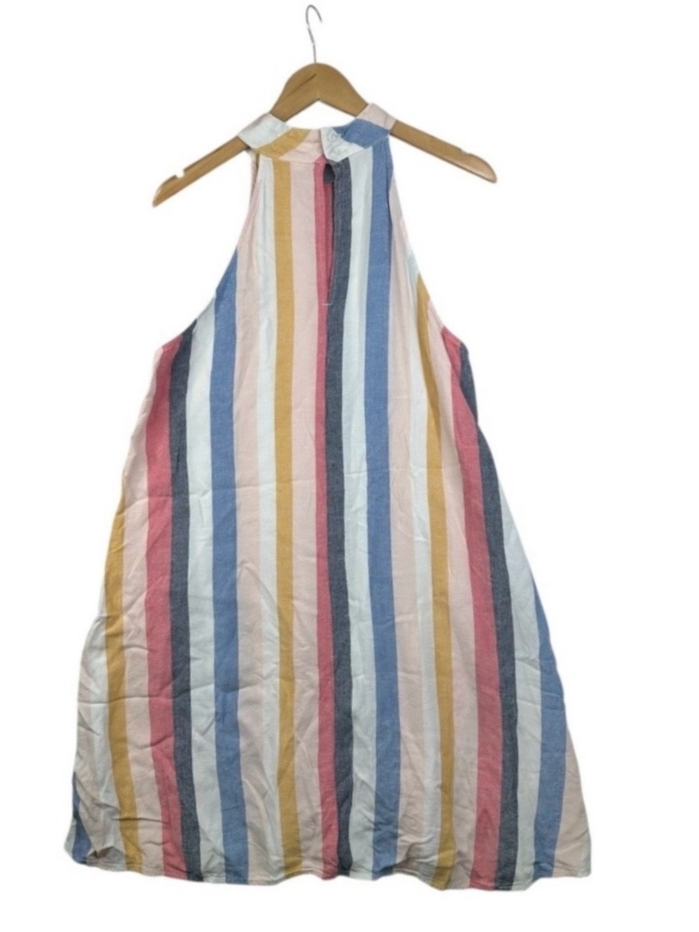 CLOTH & STONE ANTHROPOLOGIE striped linen blend halter dress - Picture 9 of 10